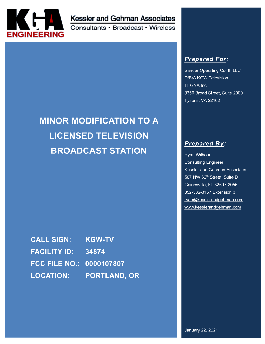 Minor Modification to a Licensed Television Broadcast Station Portland, OR