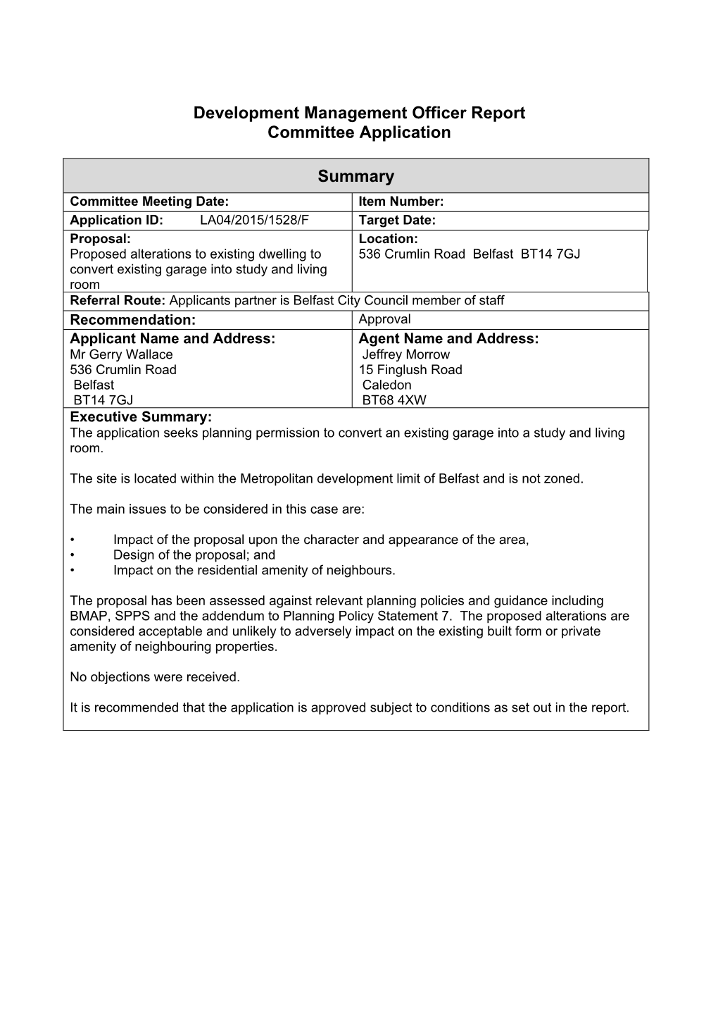 Development Management Officer Report Committee Application