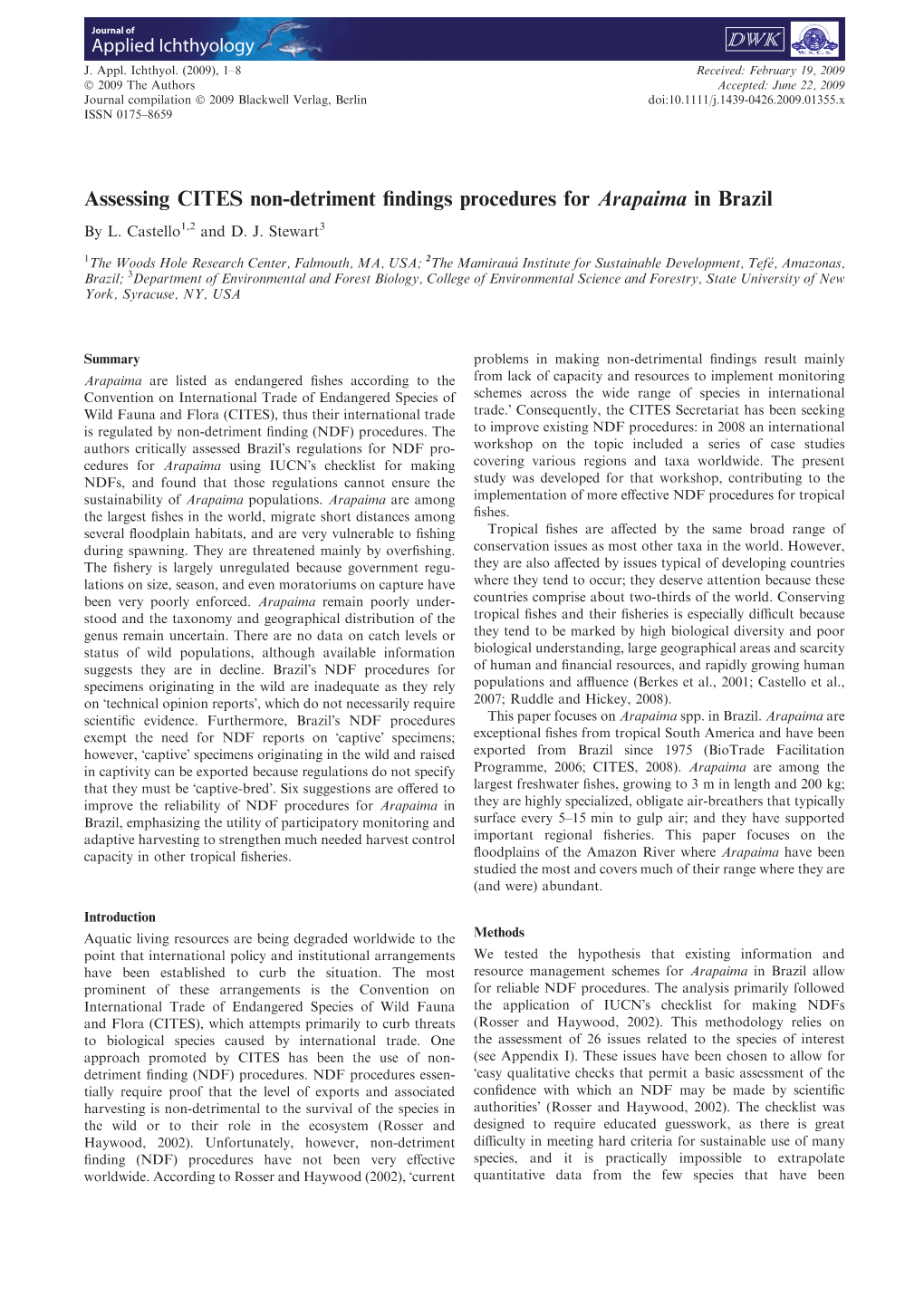 Assessing CITES Non-Detriment Findings Procedures for Arapaima In