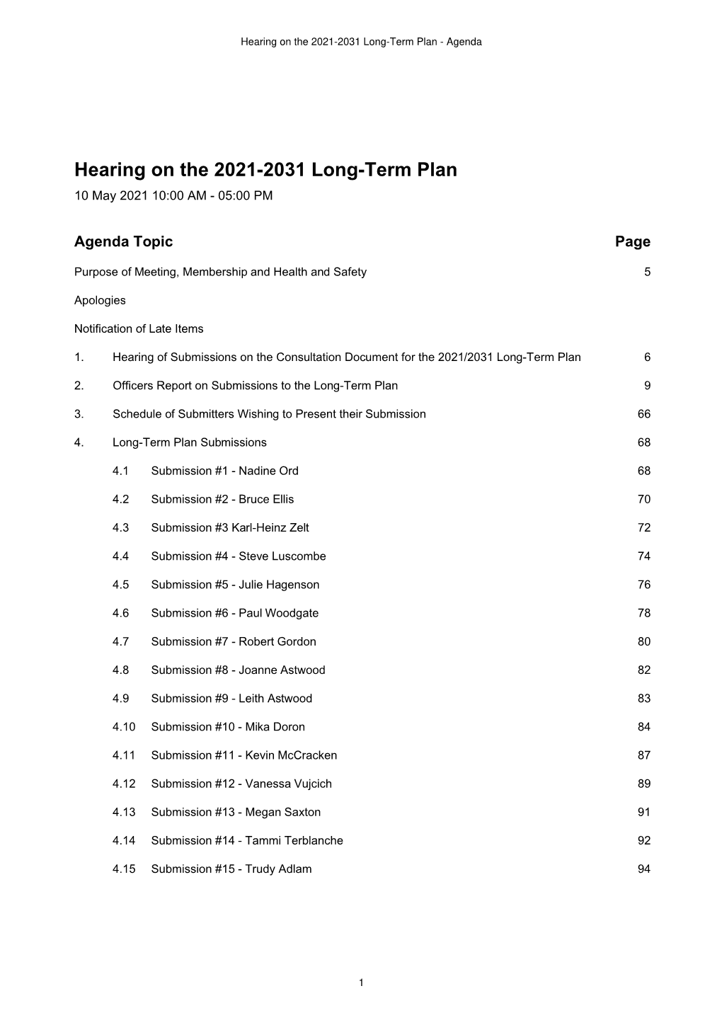 Long-Term Plan Hearing Agenda