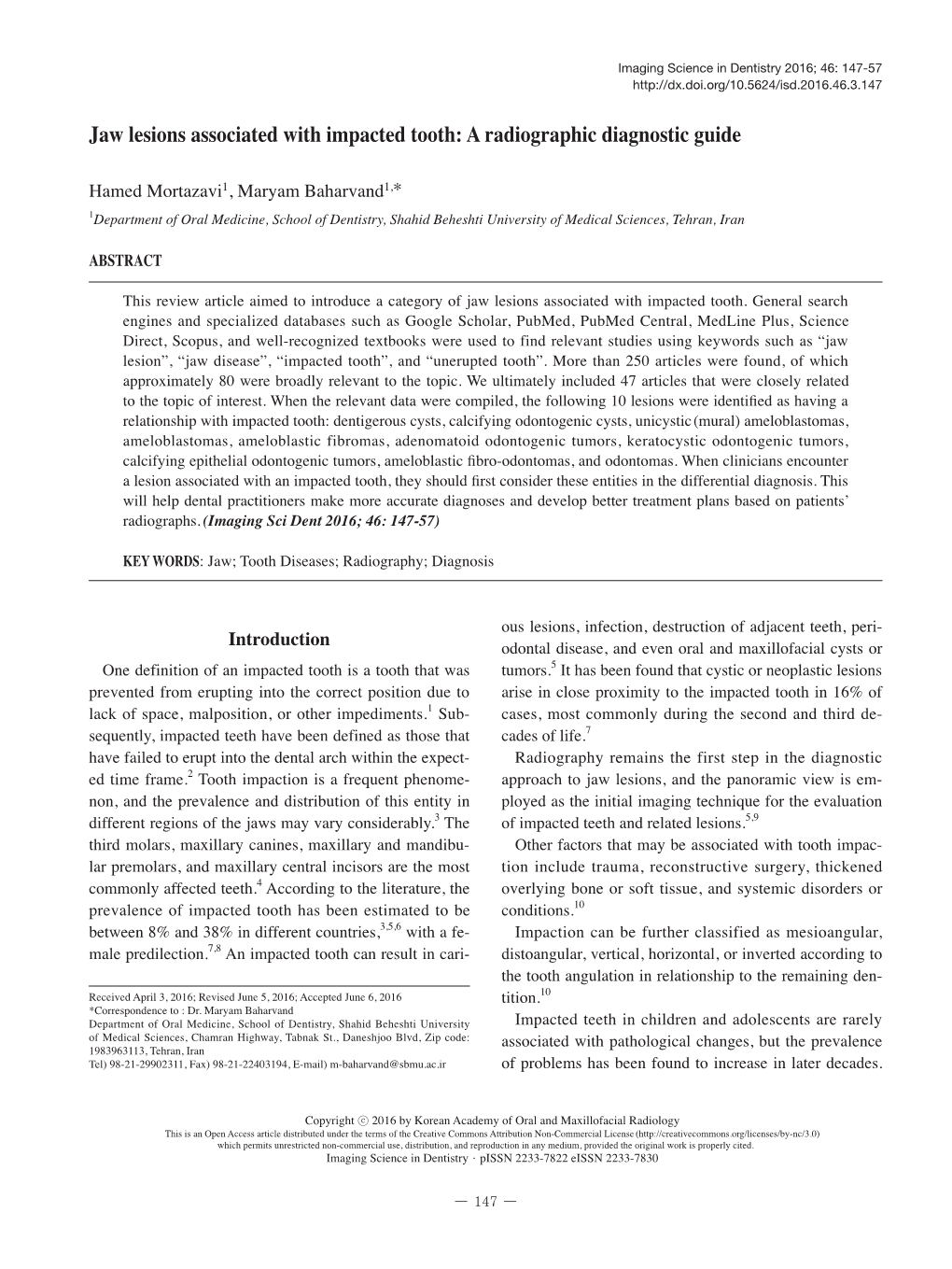 Jaw Lesions Associated with Impacted Tooth: a Radiographic Diagnostic Guide