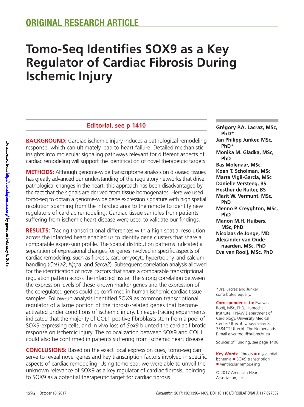 Tomo-Seq Identifies SOX9 As a Key Regulator of Cardiac Fibrosis During Ischemic Injury