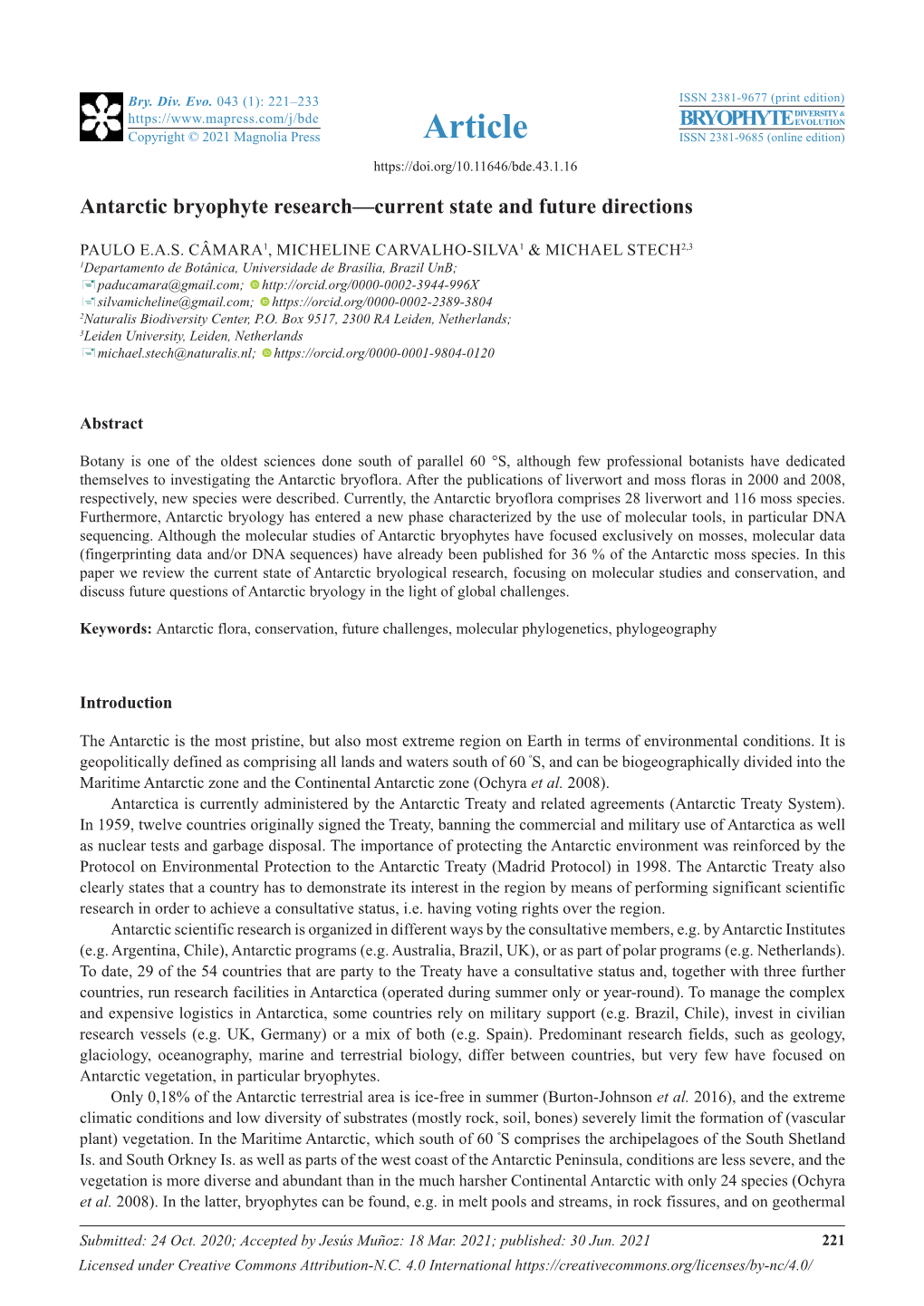 Antarctic Bryophyte Research—Current State and Future Directions