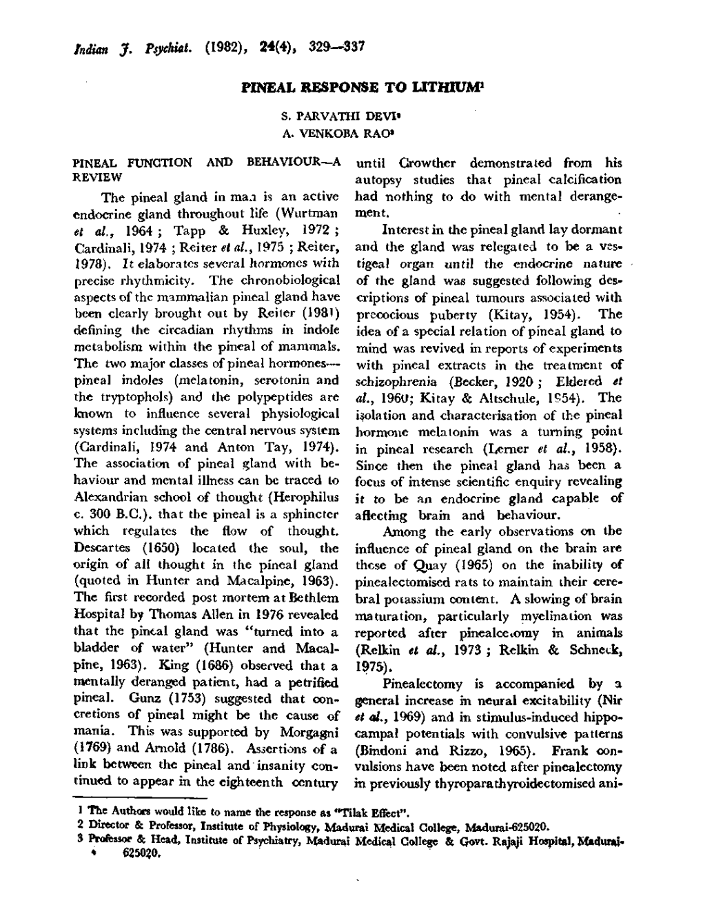 (1982), 24(4), 329—337 Pineal Response to Lithium1