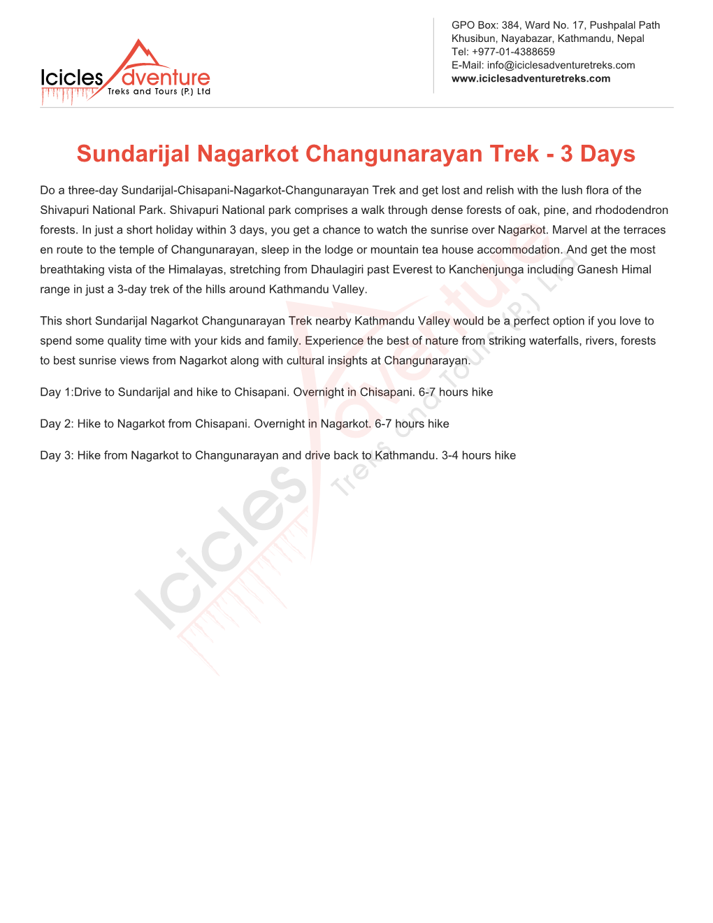 Sundarijal Nagarkot Changunarayan Trek - 3 Days