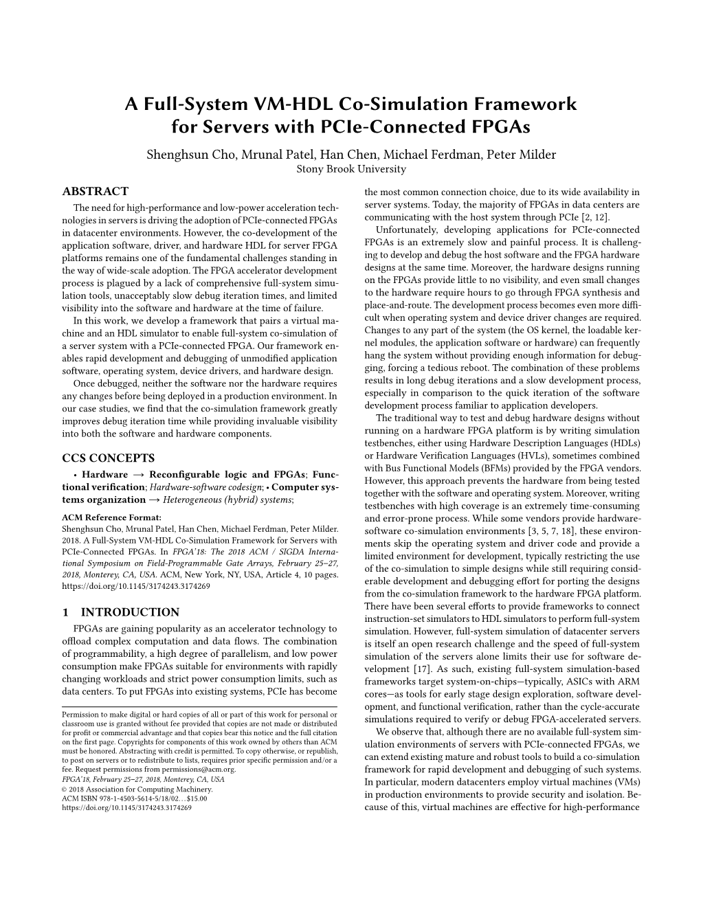 A Full-System VM-HDL Co-Simulation Framework for Servers with Pcie