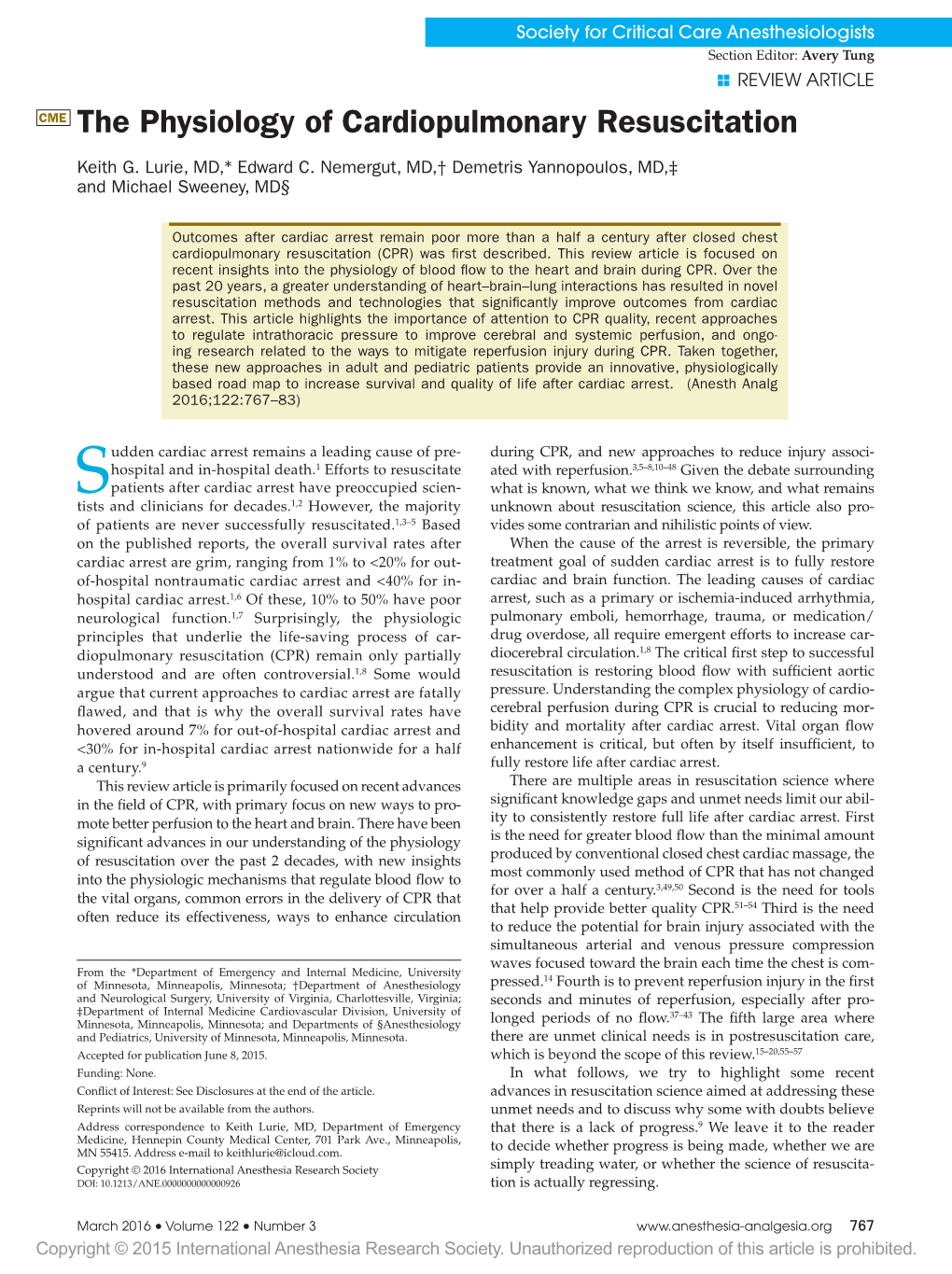 The Physiology of Cardiopulmonary Resuscitation