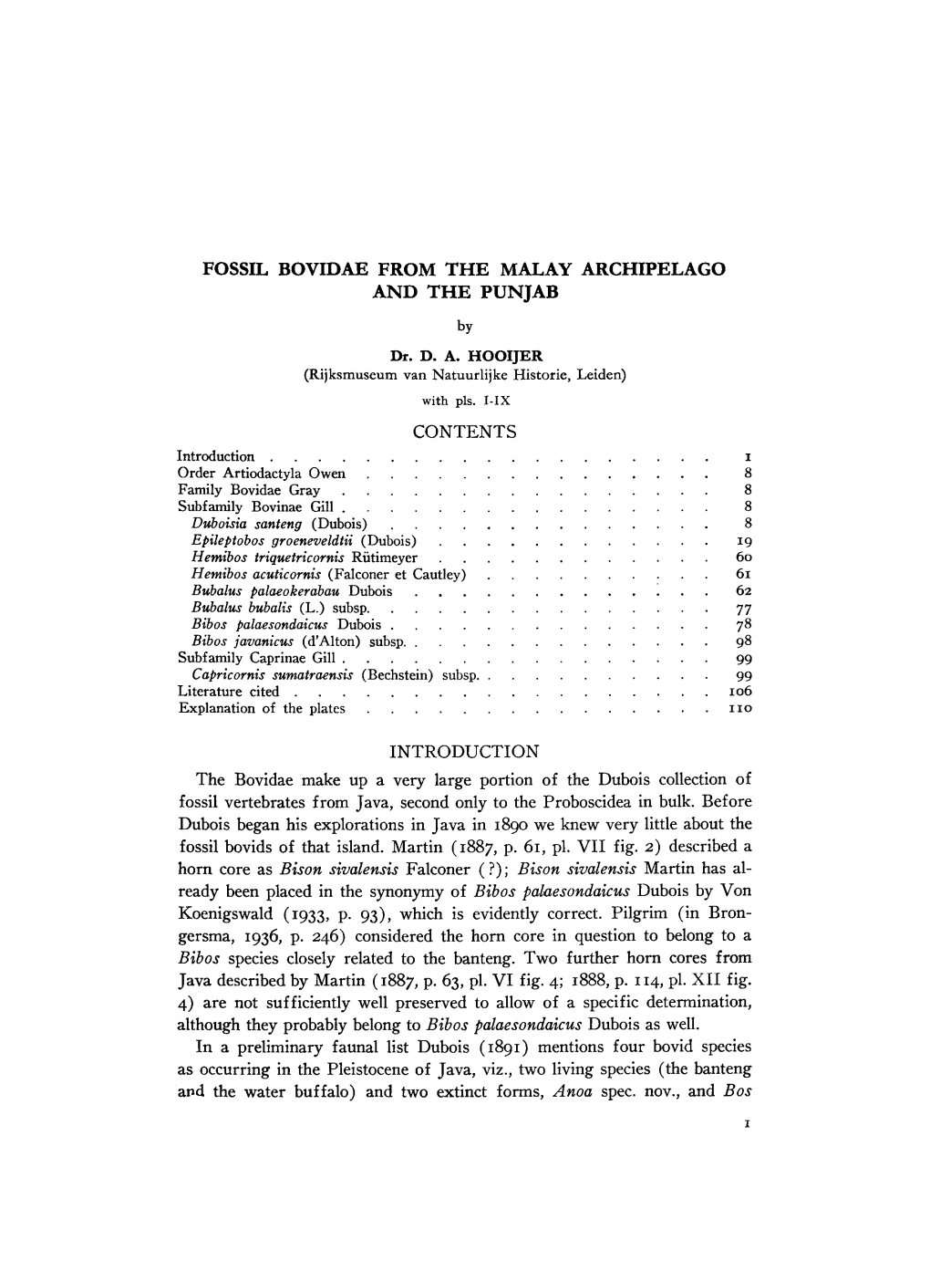 Fossil Bovidae from the Malay Archipelago and the Punjab