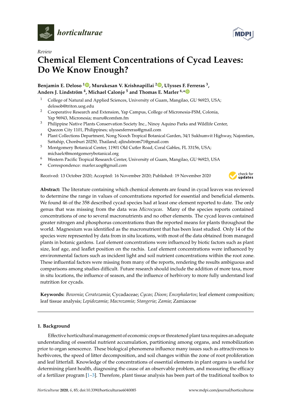 Chemical Element Concentrations of Cycad Leaves: Do We Know Enough?