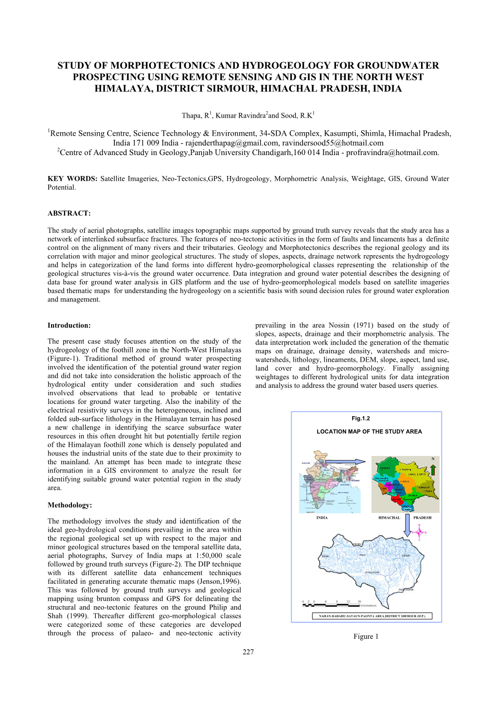 Study of Morphotectonics and Hydrogeology for Groundwater
