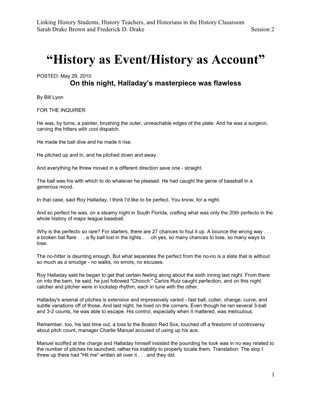 History As Event/History As Account