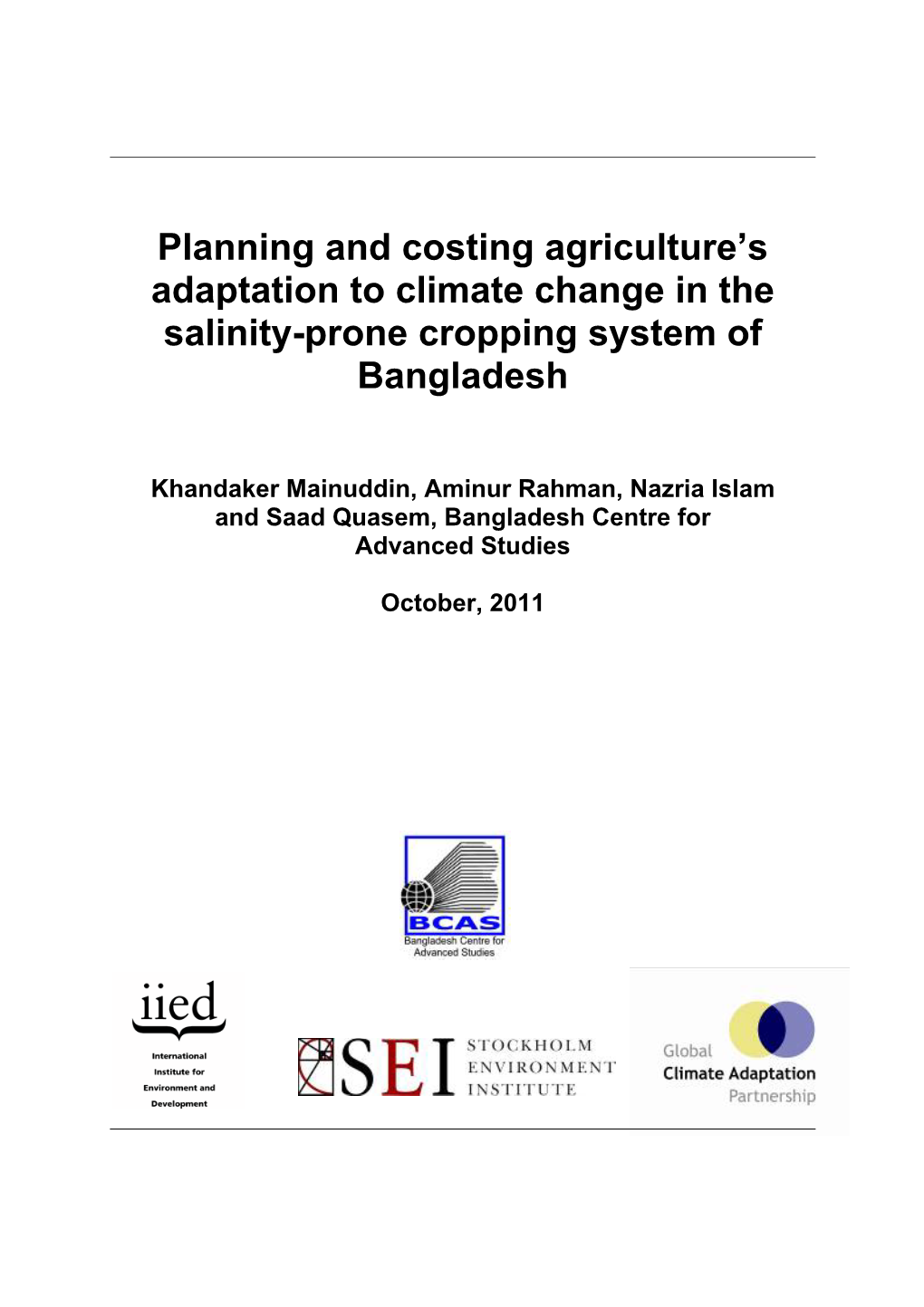 Planning and Costing Agriculture's Adaptation to Climate Change in The