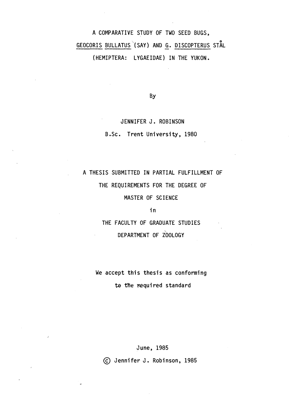 A Comparative Study of Two Seed Bugs, Geocoris