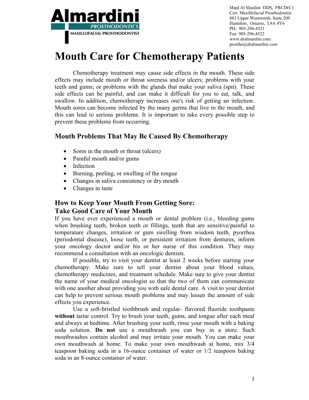 Mouth Care for Radiation Therapy Patients (Head and Neck Area)