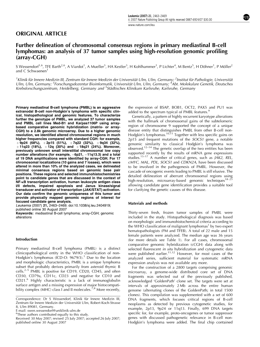 Further Delineation of Chromosomal Consensus Regions in Primary