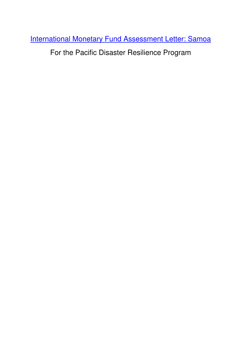 Samoa for the Pacific Disaster Resilience Program