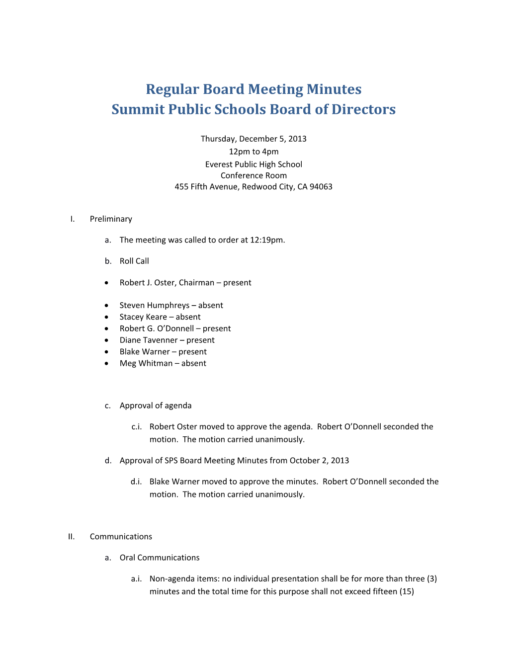 Regular Board Meeting Minutes