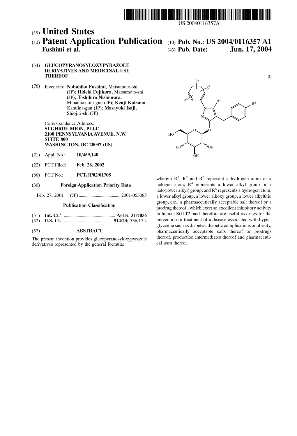 (12) Patent Application Publication (10) Pub. No.: US 2004/0116357 A1 Fushimi Et Al