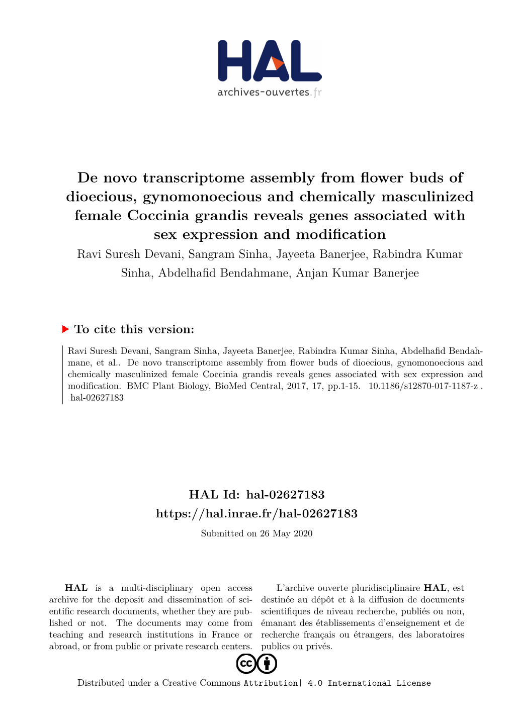 De Novo Transcriptome Assembly from Flower Buds of Dioecious