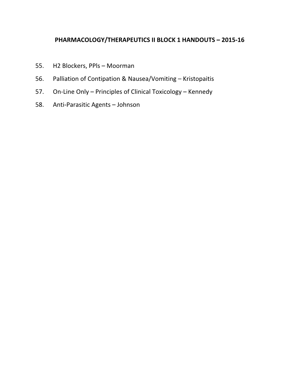 Pharmacology/Therapeutics Ii Block 1 Handouts – 2015-16