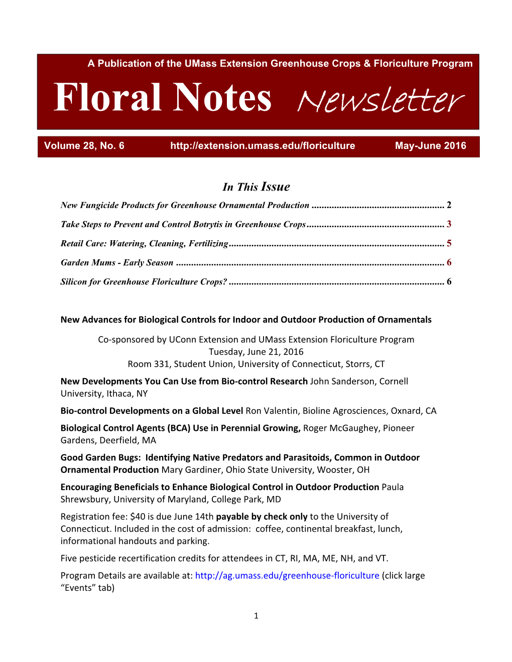 Floral Notes Newsletter