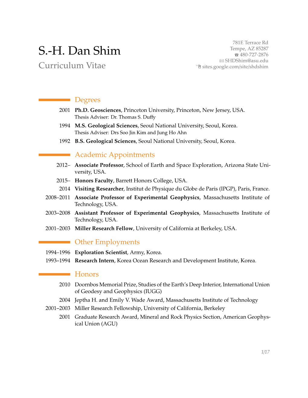 S.-H. Dan Shim – Curriculum Vitae