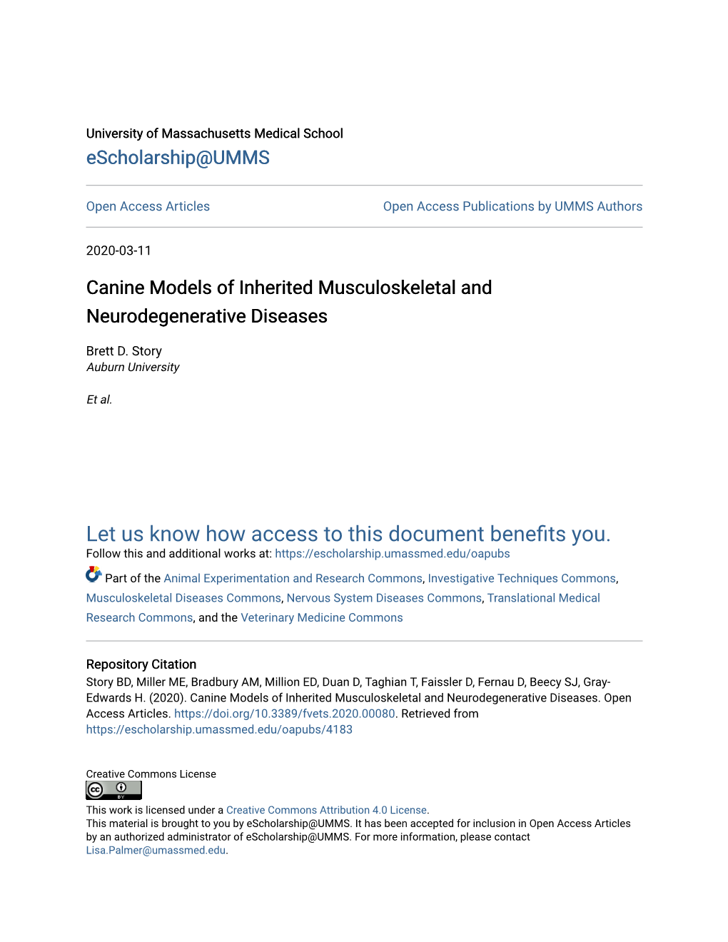 Canine Models of Inherited Musculoskeletal and Neurodegenerative Diseases