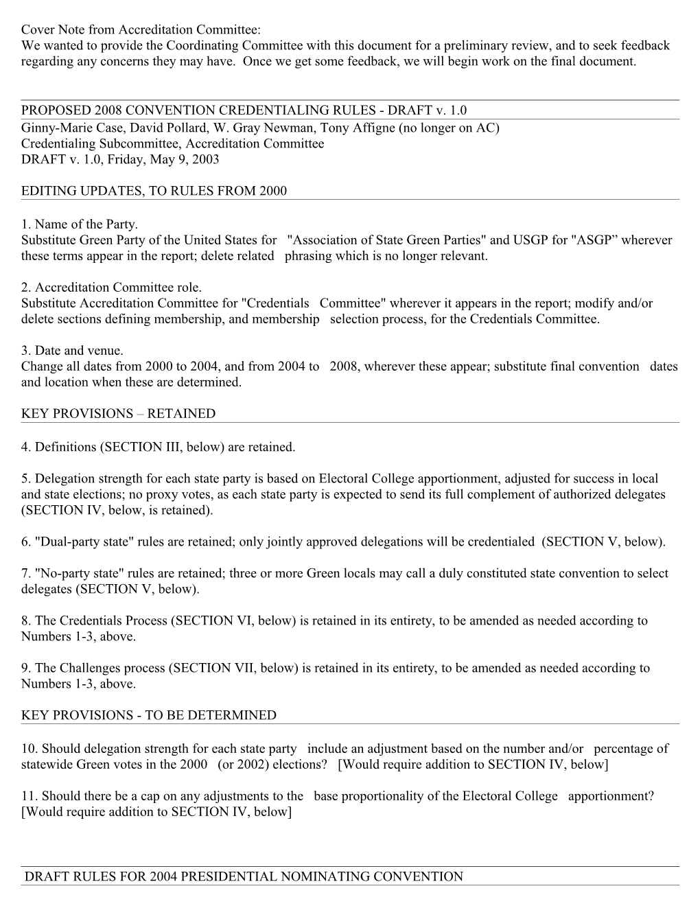 PROPOSED 2004 CONVENTION CREDENTIALING RULES - DRAFT V