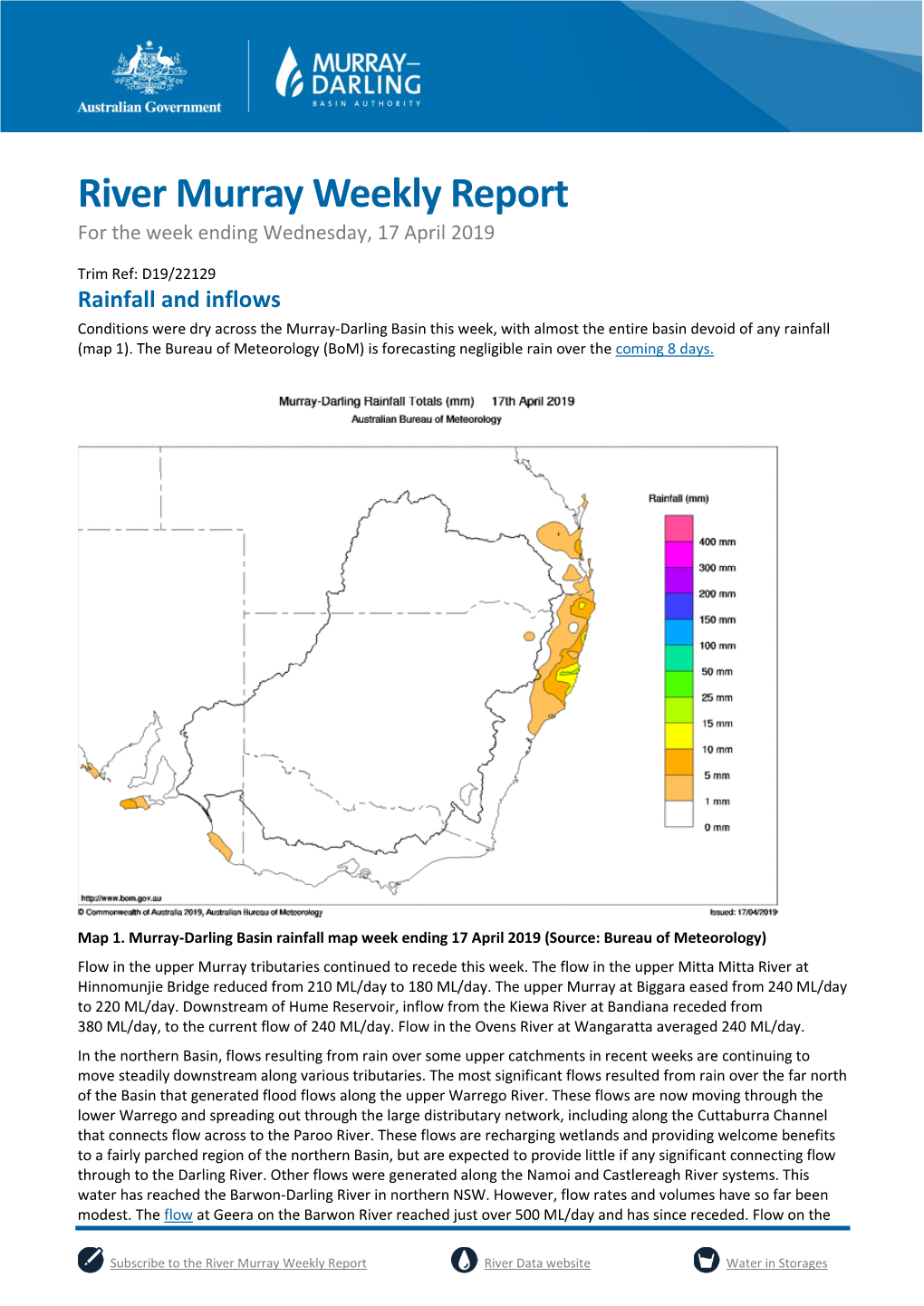 Weekly Report 17 April 2019