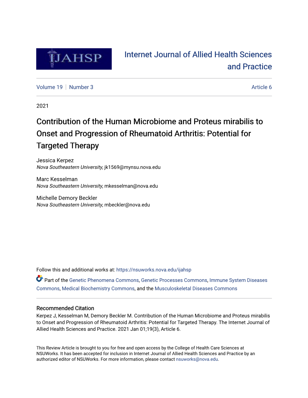 Contribution of the Human Microbiome and Proteus Mirabilis to Onset and Progression of Rheumatoid Arthritis: Potential for Targeted Therapy
