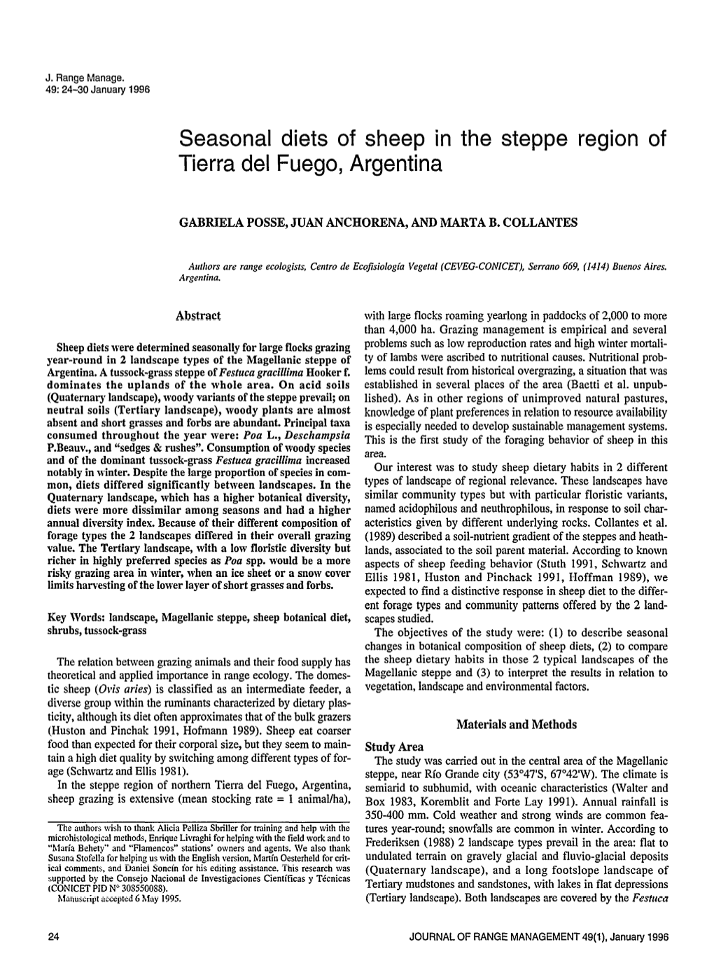 Seasonal Diets of Sheep in the Steppe Region of Tierra Del Fuego, Argentina