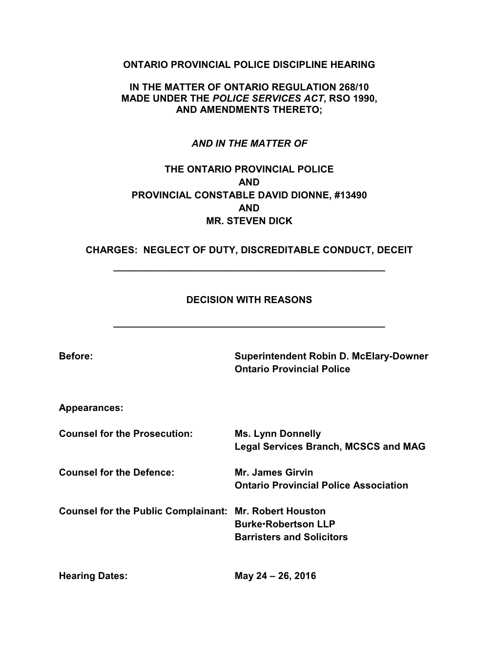 Ontario Provincial Police Discipline Hearing