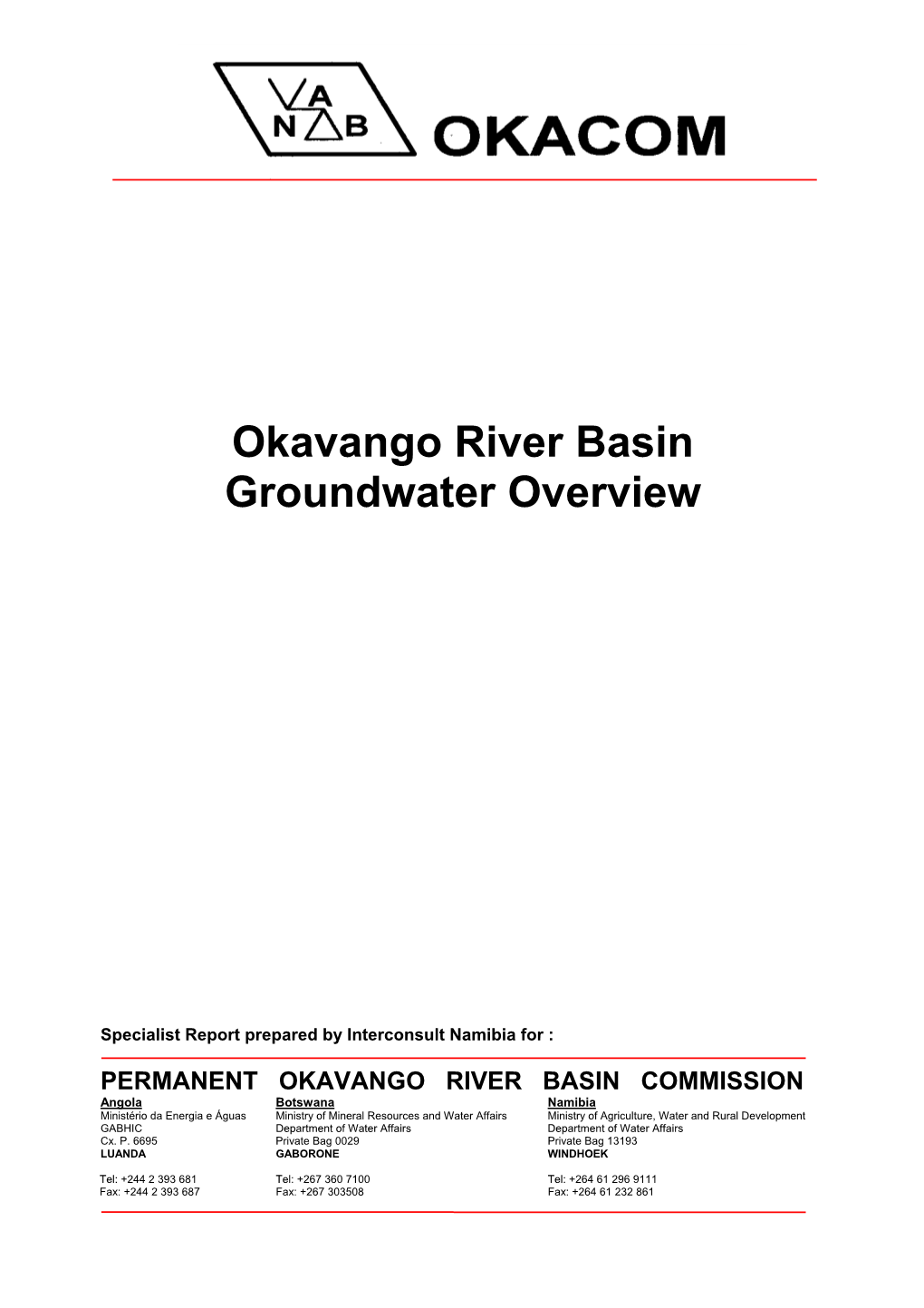 Okavango River Basin Groundwater Overview