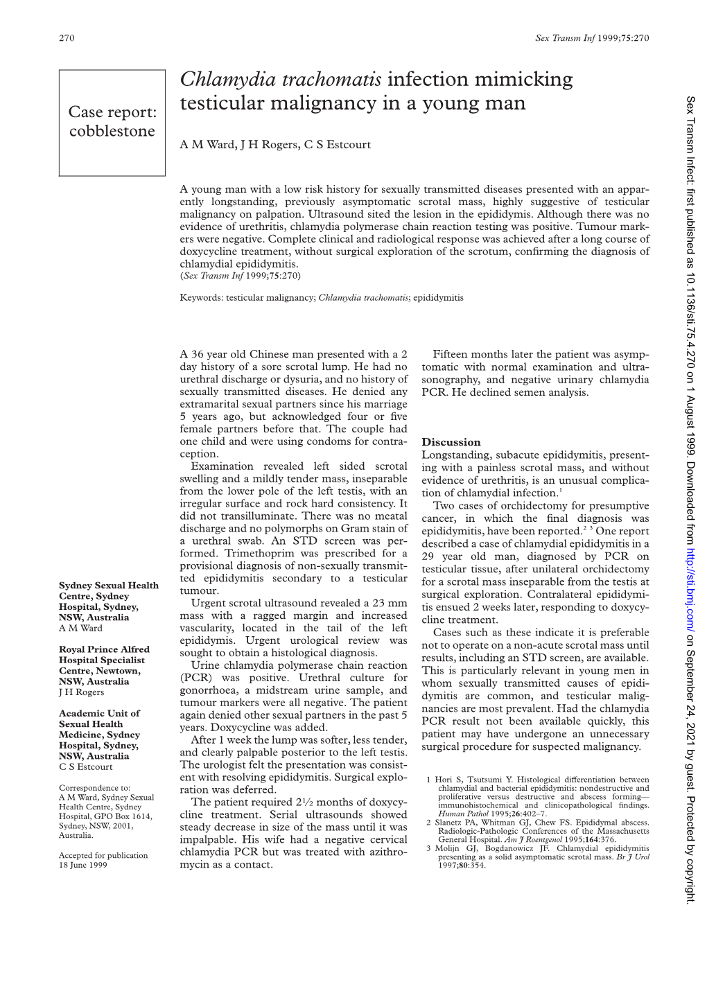 Chlamydia Trachomatis Infection Mimicking Testicular Malignancy In