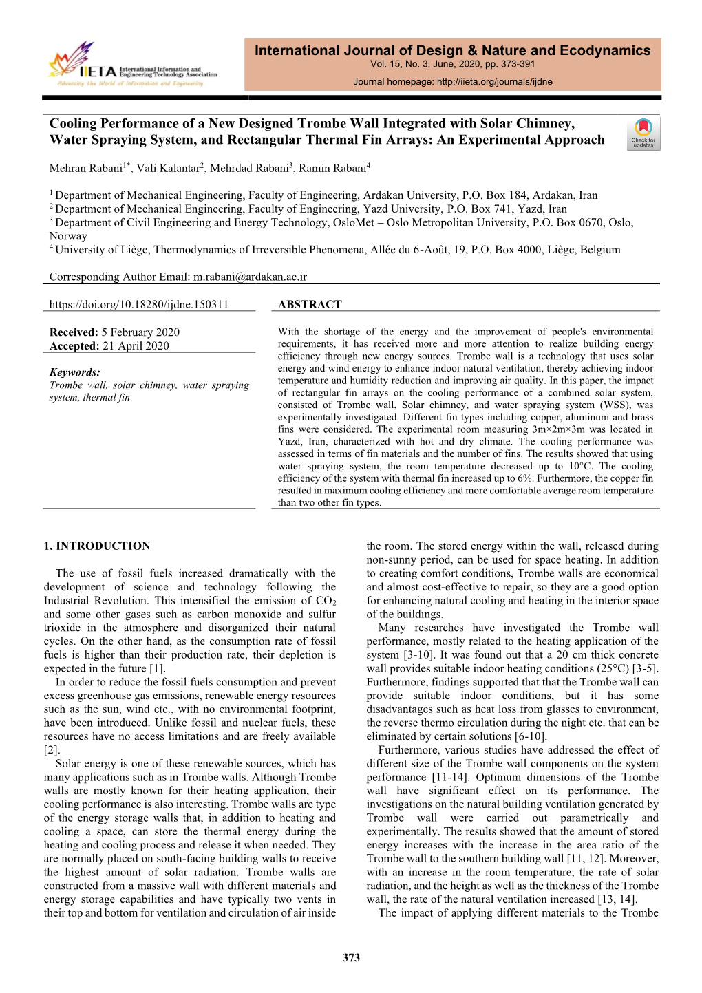 Cooling Performance of a New Designed Trombe Wall Integrated with Solar Chimney, Water Spraying System, and Rectangular Thermal Fin Arrays: an Experimental Approach