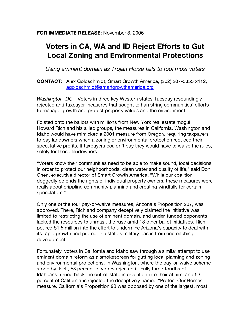 Voters in CA, WA and ID Reject Efforts to Gut Local Zoning and Environmental Protections