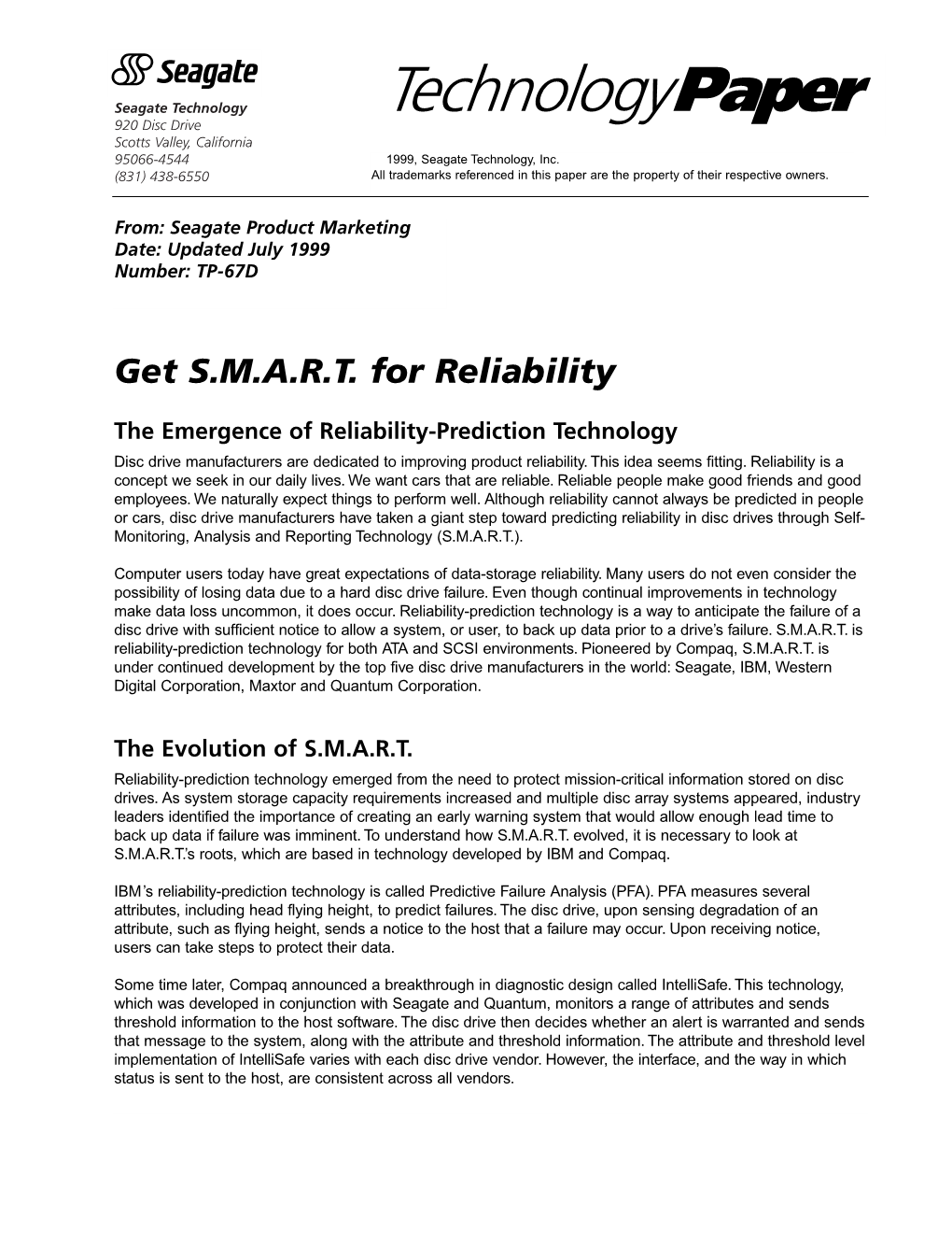 Get S.M.A.R.T. for Reliability