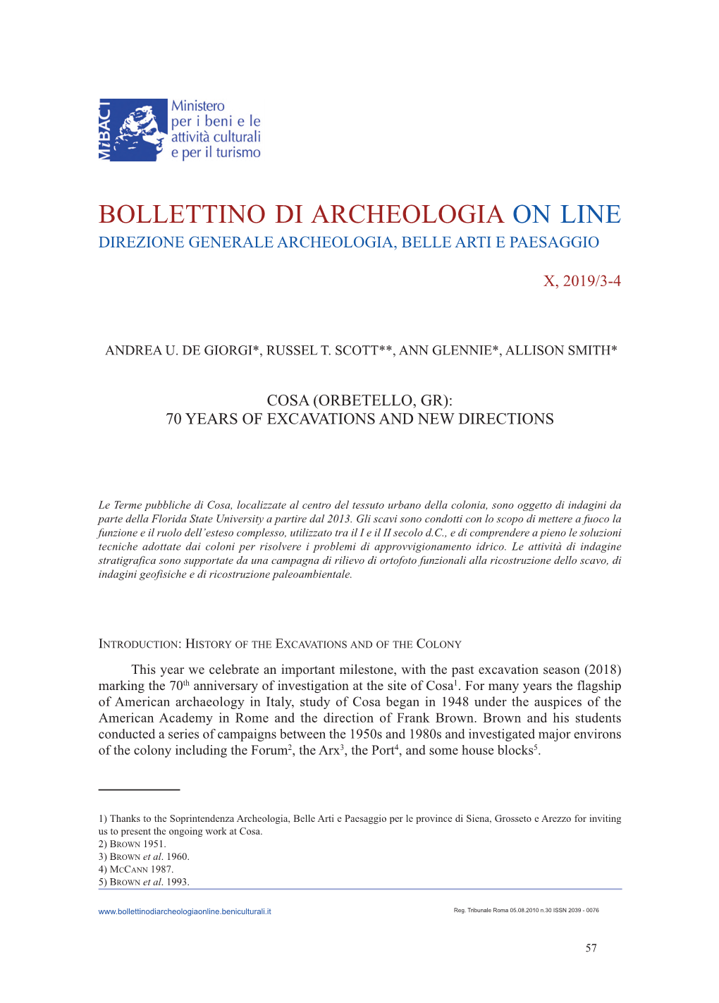 Cosa (Orbetello, Gr): 70 Years of Excavations and New Directions