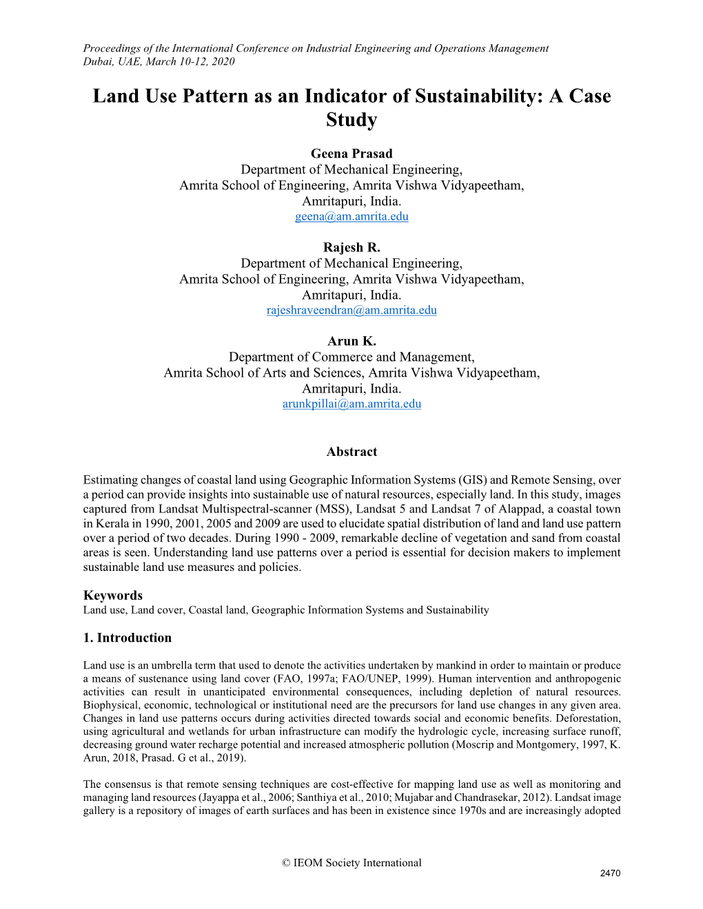 Land Use Pattern As an Indicator of Sustainability: a Case Study