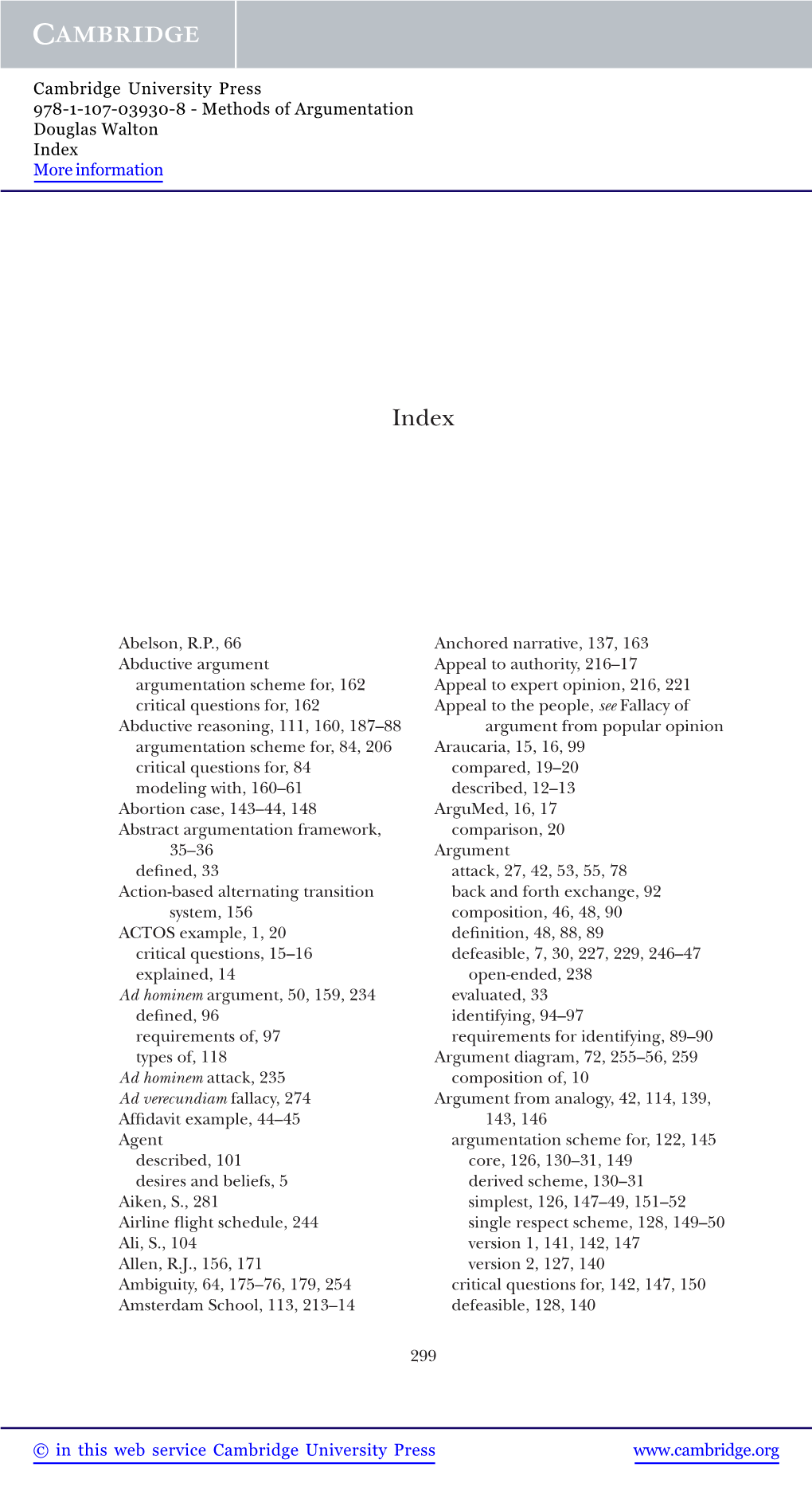 299 Abelson, RP, 66 Abductive Argument Argumentation Scheme For