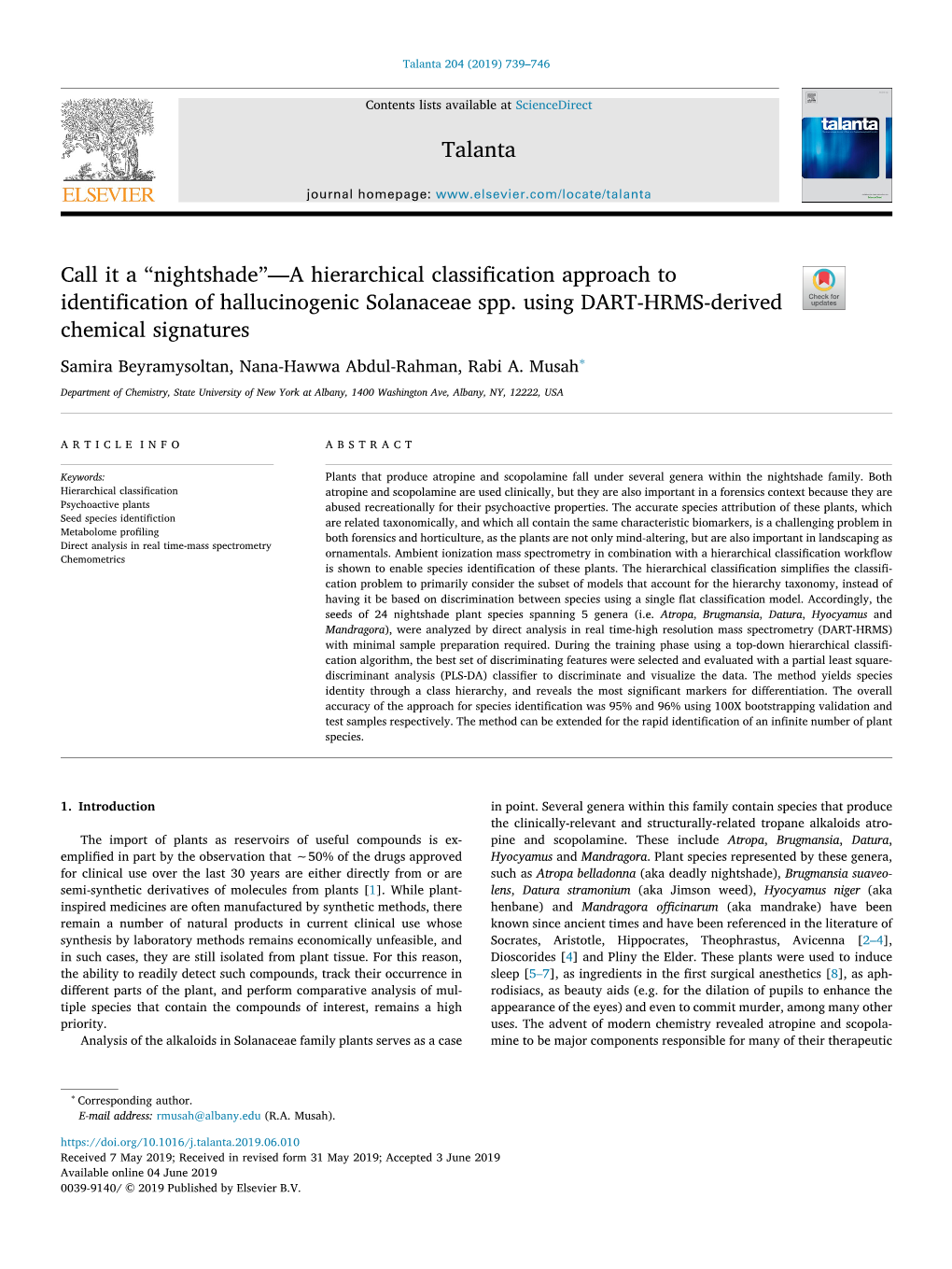 Nightshade”—A Hierarchical Classification Approach to T Identification of Hallucinogenic Solanaceae Spp