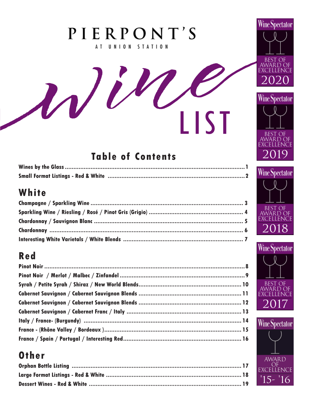 Table of Contents White Red Other 2020 2019 2018 2017