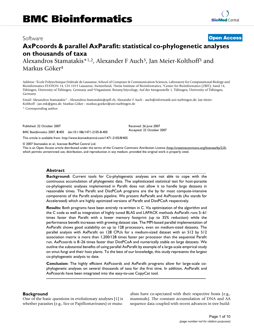 Axpcoords & Parallel Axparafit: Statistical Co-Phylogenetic Analyses