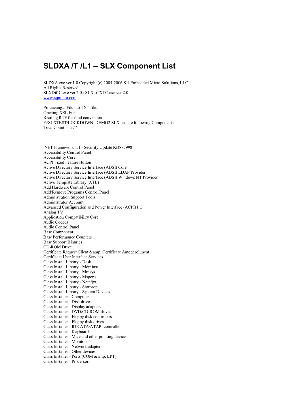 SLDXA /T /L1 – SLX Component List