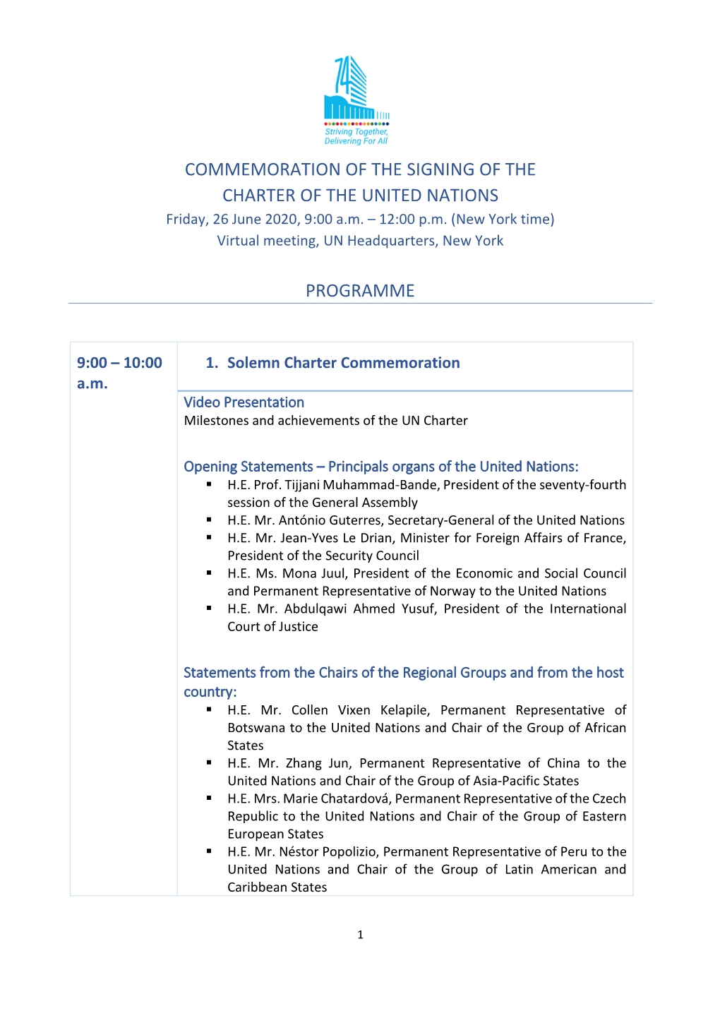 Commemoration of the Signing of the Charter of the United Nations Programme