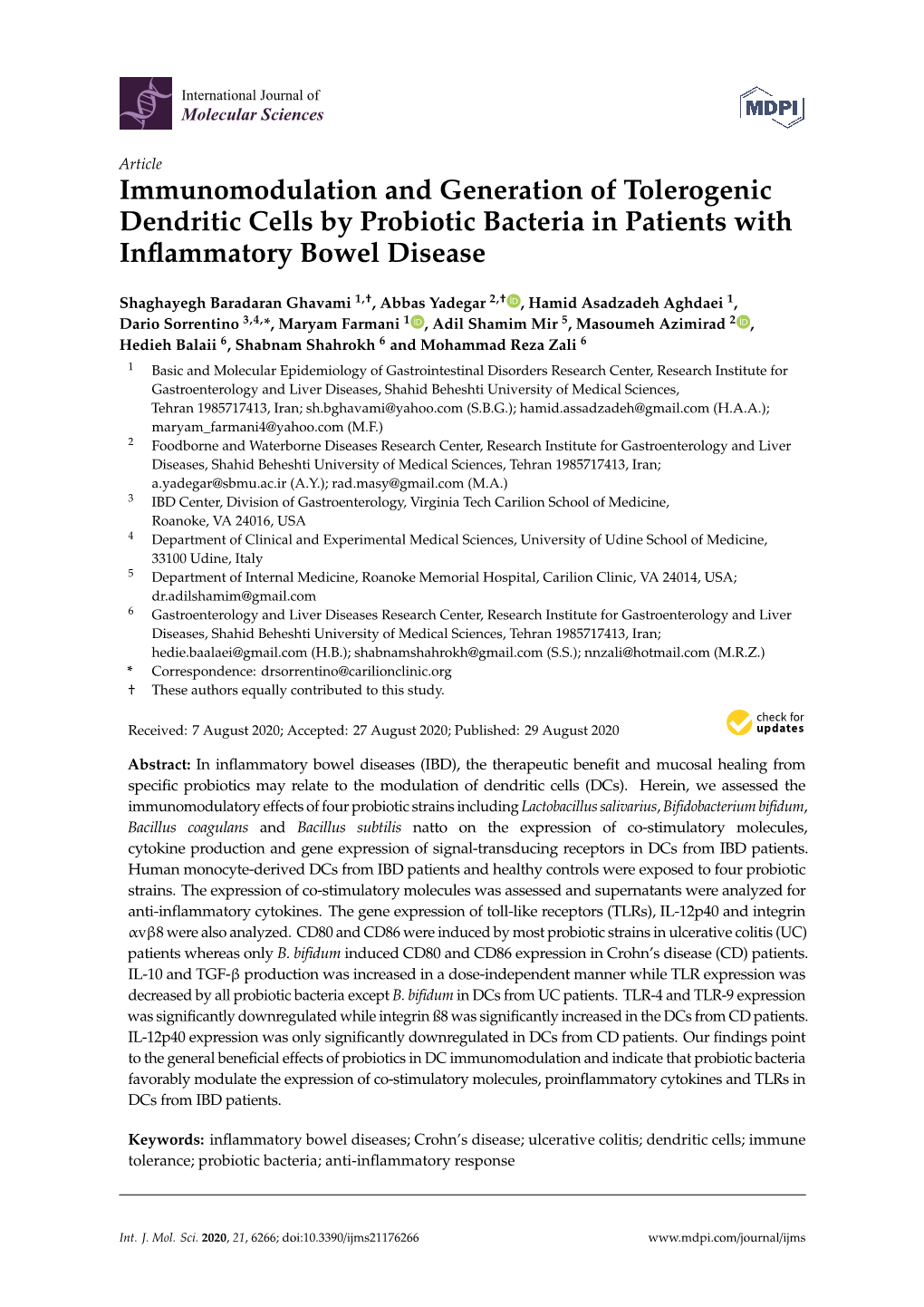 Immunomodulation and Generation of Tolerogenic Dendritic Cells by Probiotic Bacteria in Patients with Inﬂammatory Bowel Disease