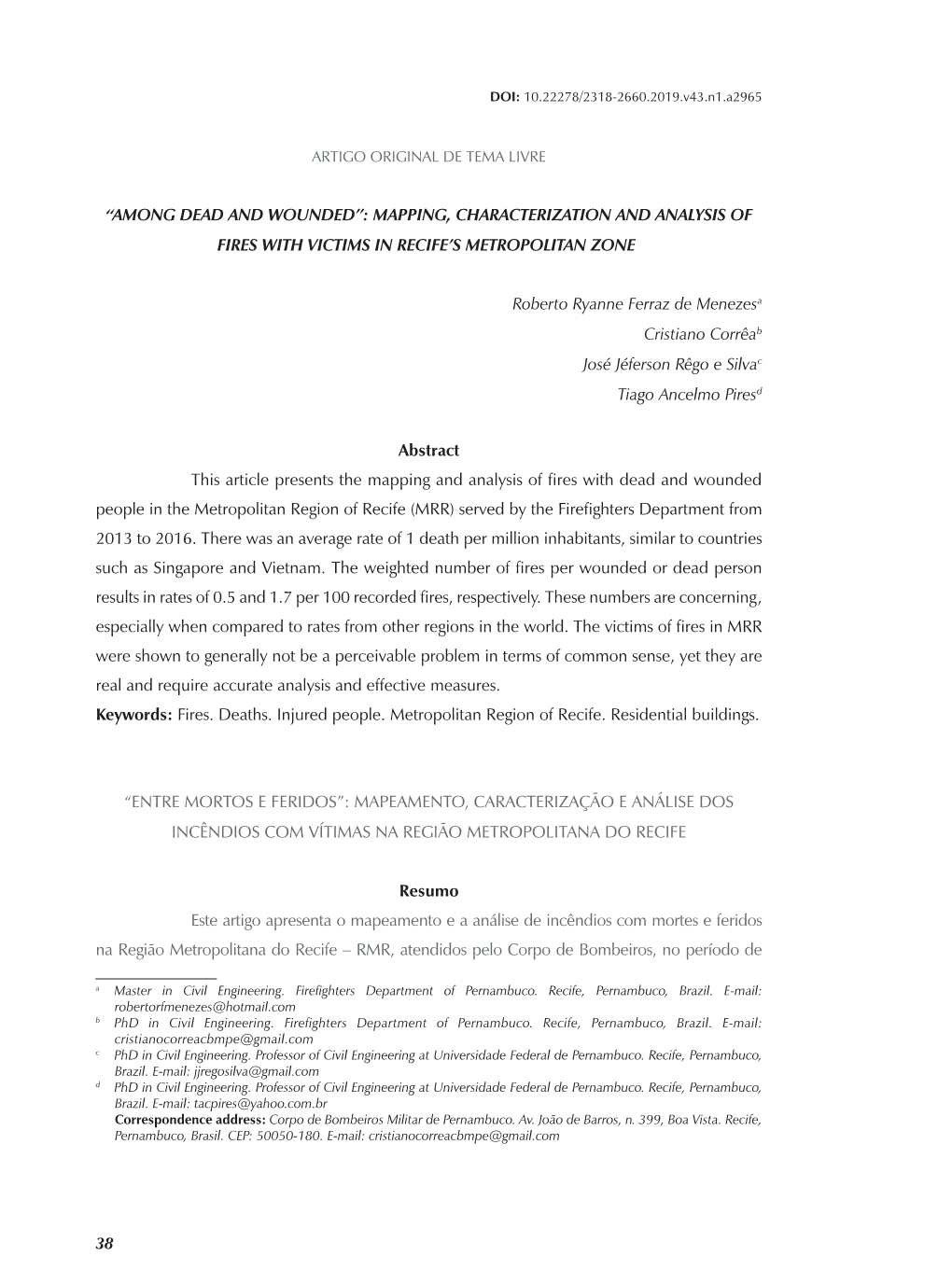 Mapping, Characterization and Analysis of Fires with Victims in Recife’S Metropolitan Zone