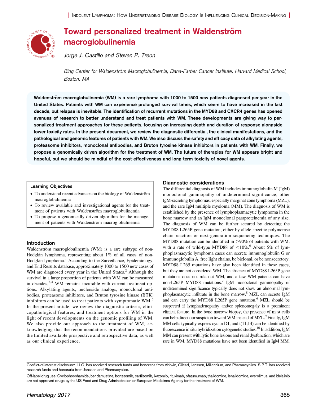 Toward Personalized Treatment in Waldenström Macroglobulinemia