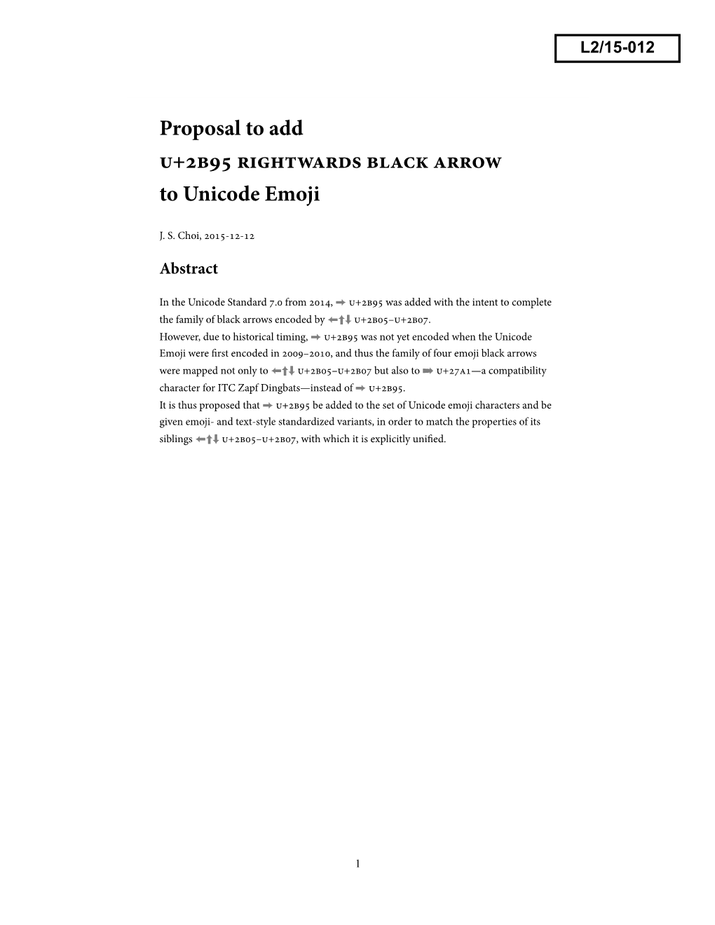 Proposal to Add U+2B95 Rightwards Black Arrow to Unicode Emoji