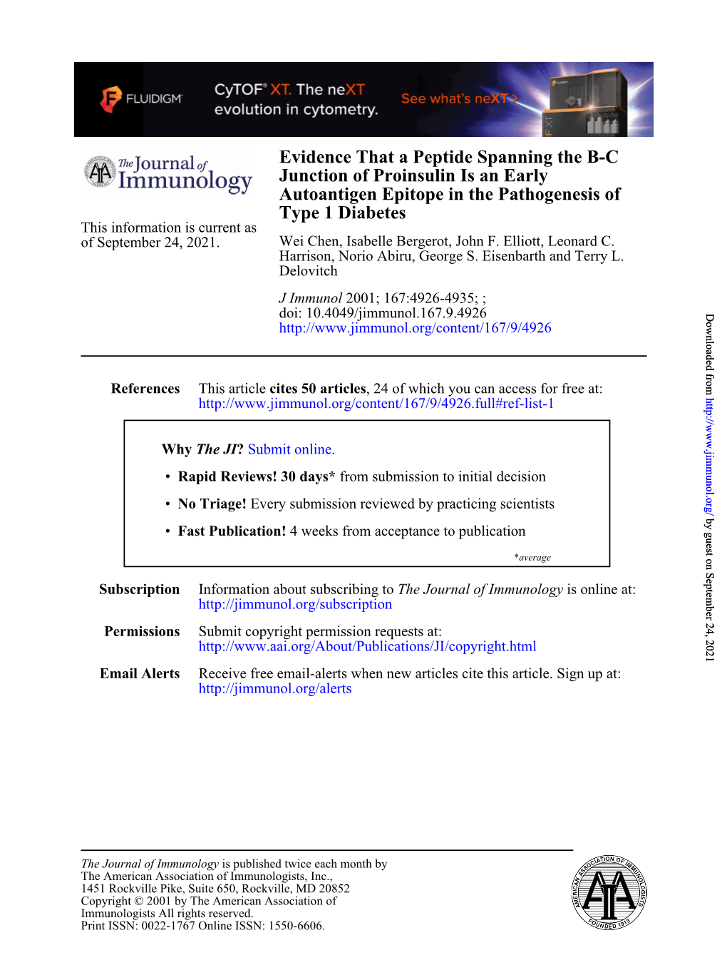 Type 1 Diabetes Autoantigen Epitope in the Pathogenesis of Junction of Proinsulin Is an Early Evidence That a Peptide Spanning T